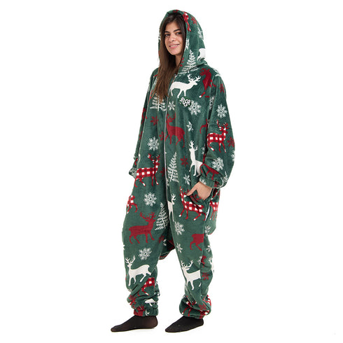 Snuggs Blanket Onesie Green Christmas Deer